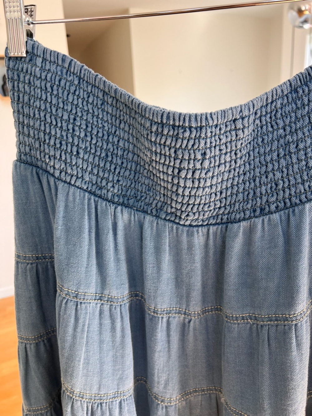 Pilcro The Reece Smocked Denim Skirt in Light Blue from Anthropologie